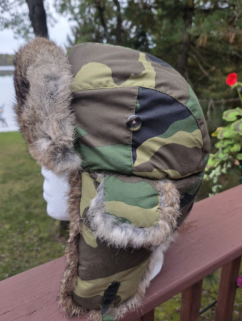 Mad Bomber Genuine Rabbit Camo Trapper Hat Youth Size large.